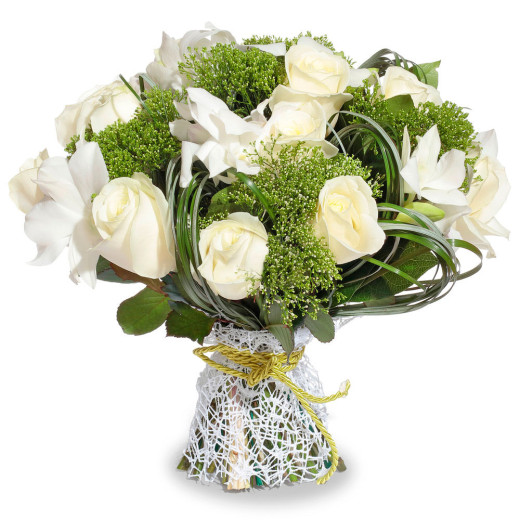 Праздничный букет живых цветов «Снежная гармония»