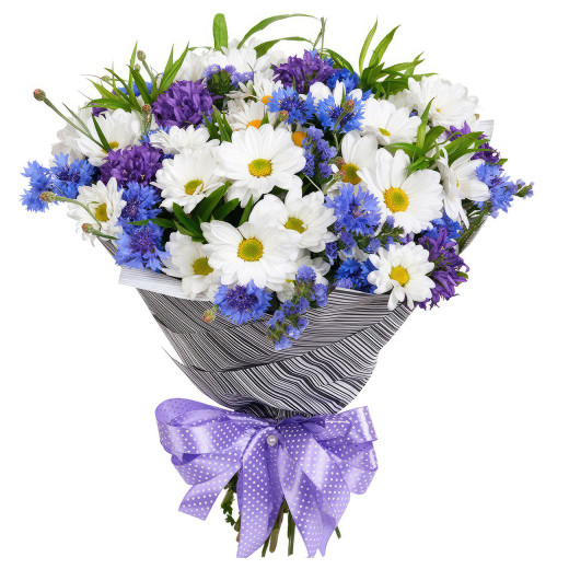 Букет с васильками и ромашками «Цветочная магия»