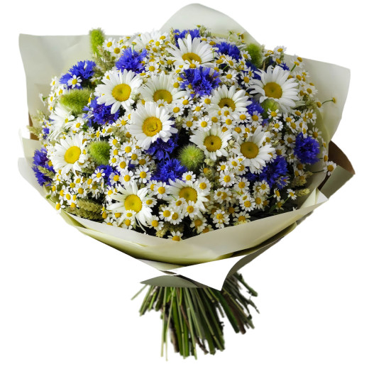 Букет с васильками и ромашками «Васильковое утро»