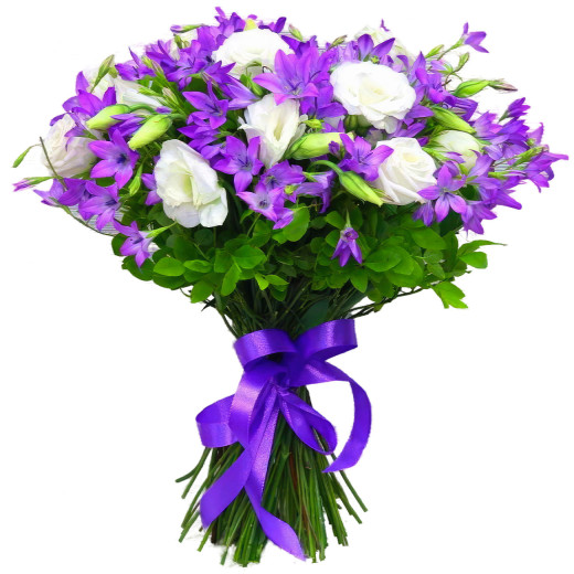 Букет из колокольчиков и эустомы «Небесная свежесть»