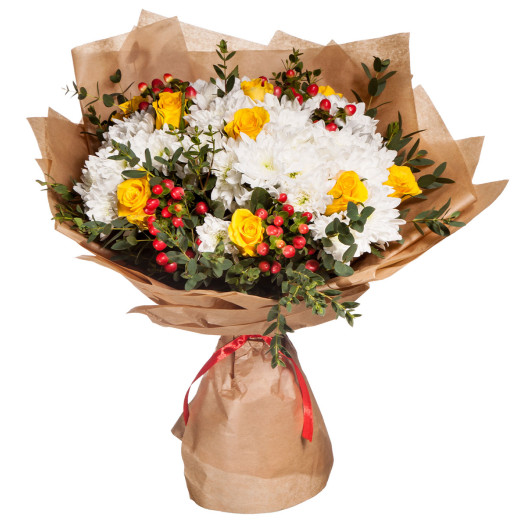 Букет из хризентем и роз «Величие природы»