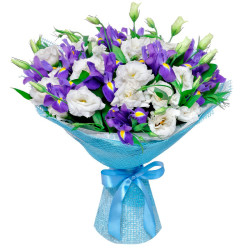Букет из лизиантуса и ириса «Ароматная фантазия»