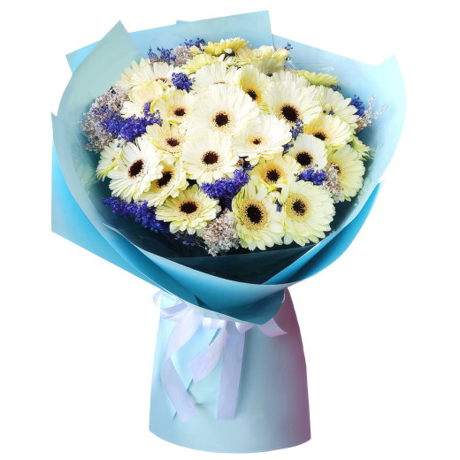 Букет из белых гербер «Зимний блеск»