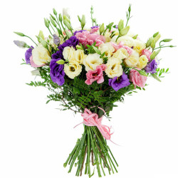 Эустома ассорти из белой, фиолетовой и розовой