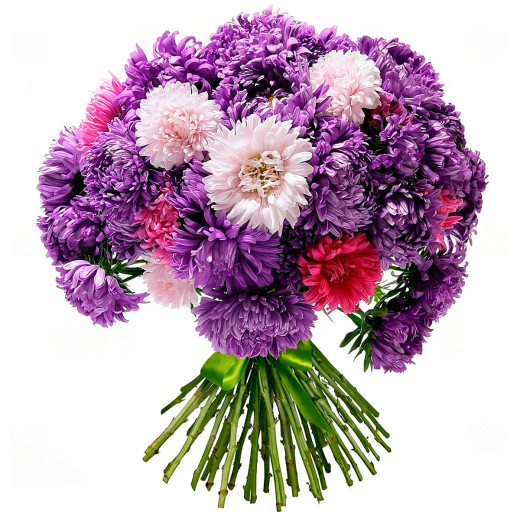 Одноголовая хризантема ассорти из сиреневой, белой и розовой