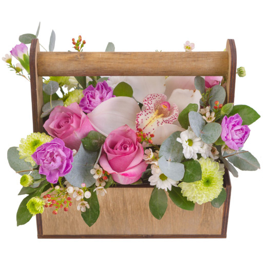 Ящик с живыми цветами «Розовый вечер»