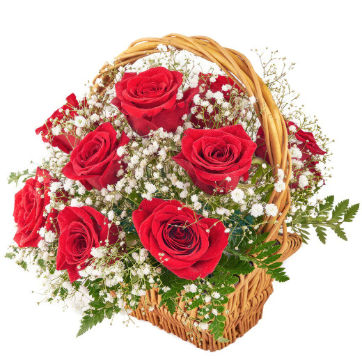 Корзина с розами и гипсофилами «Любовь»