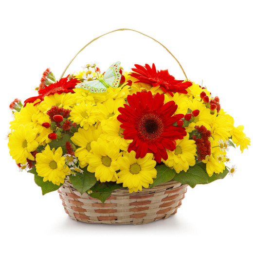 Цветочная композиция в корзине «Солнечное вдохновение»