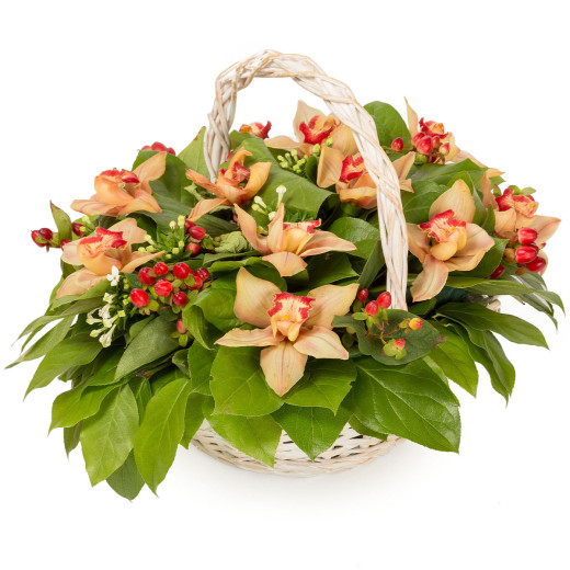 Корзинка с орхидеями «Персиковая радость»