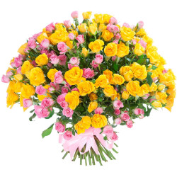 Кустовая роза ассорти из желтой и розовой