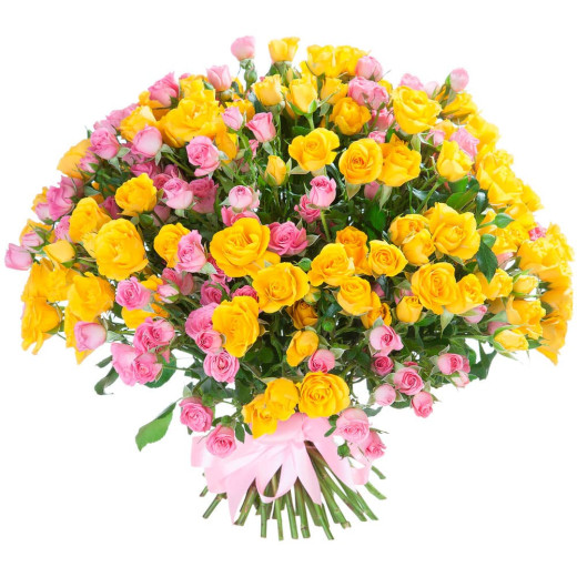 Кустовая роза ассорти из желтой и розовой