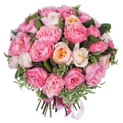 Пионовидная роза одноголовая ассорти из розовой, оранжевой и белой