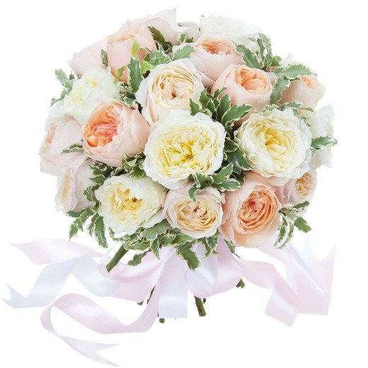 Пионовидная роза одноголовая ассорти из белой и оранжевой