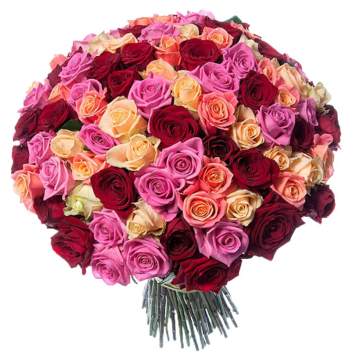 Российская роза ассорти из красной, бежевой, розовой, оранжевой и белой
