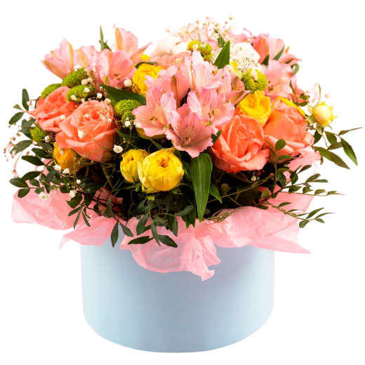 Цветы в круглой коробке «Солнечное настроение»