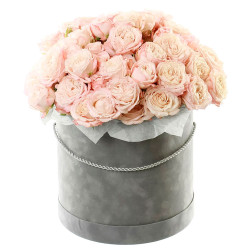 Розы в цилиндрической коробке «Пудровая нега»