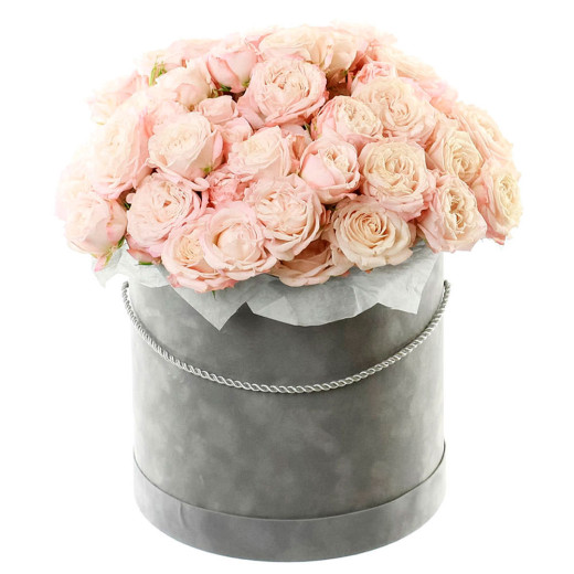Розы в цилиндрической коробке «Пудровая нега»