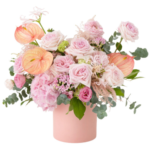 Цветы в шляпной коробке «Нежное очарование»