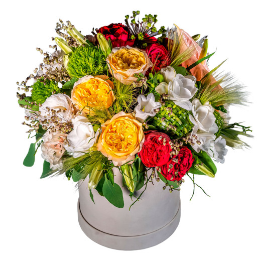 Цветочная композиция в шляпной коробке «Пробуждение»