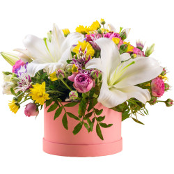 Цветы в цилиндрической коробке «Тепло рассвета»