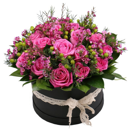 Букет в шляпной коробке «Розовое очарование»