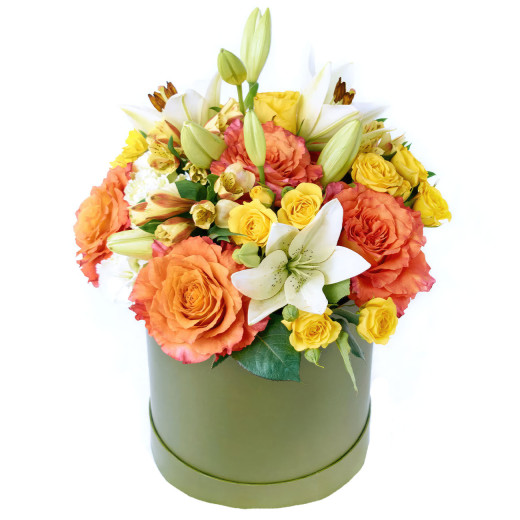 Шляпная коробка с розами «Утренняя свежесть»