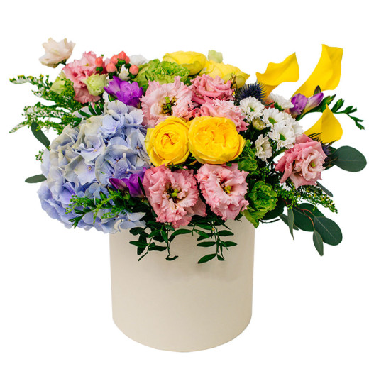 Живые цветы в шляпной коробке «Чары»