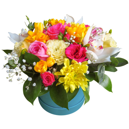 Шикарные цветы в коробке «Цветочный каприз»