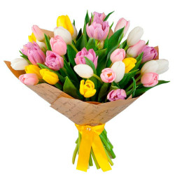 Тюльпан ассорти из белого, желтого и розового
